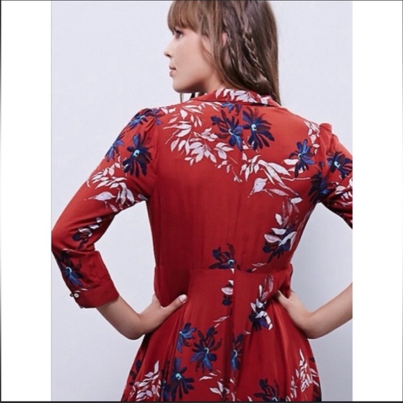 NEW Free People After the Storm Maxi Shirt-Dress in Red - Picture 4 of 6